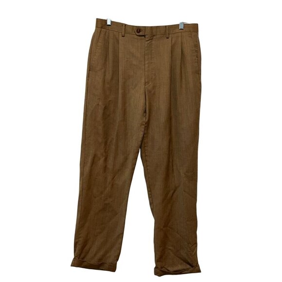 Lauren Ralph Lauren Brown  Outdoor Wool Pleated Dress Pants Men's Size 34 X 32 - Picture 1 of 8